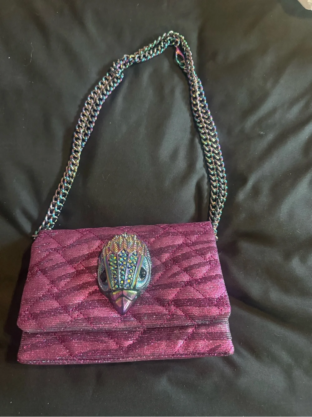 Kurt Geiger Iridescent Purple Quilted Crossbody with Bird Clasp